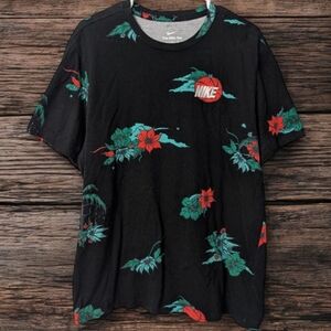 Nike Club+ All Over Floral Print T Shirt, Basketball Logo Embroidery